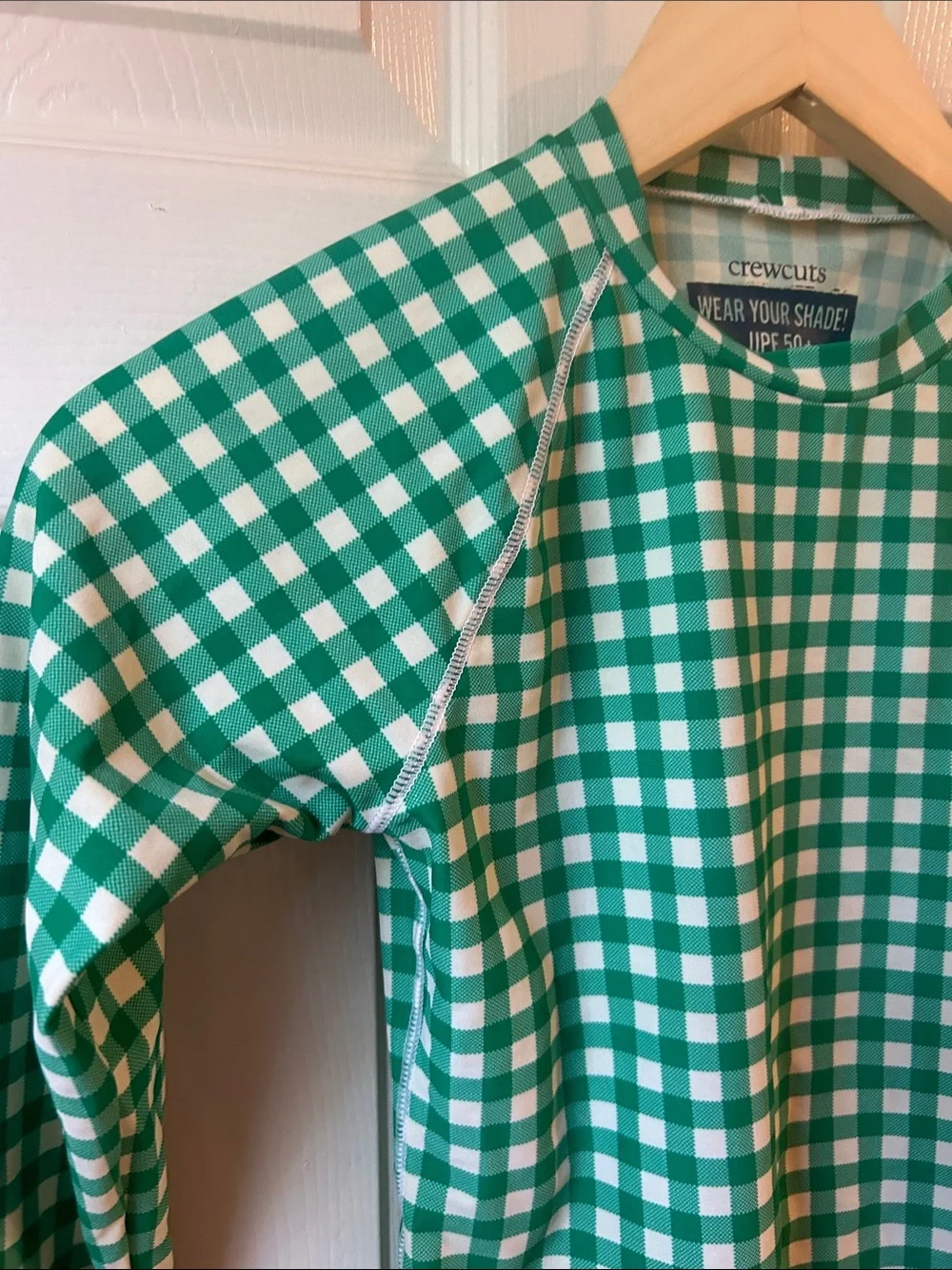 Crewcuts Kids Green Gingham Long-Sleeve Rashgaurd